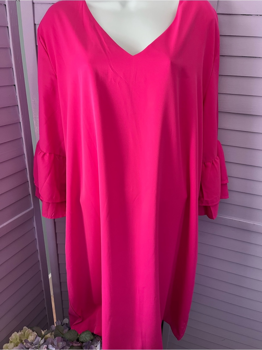 Women's V-Neck Ruffle Sleeve Wedding Dress in Hot Pink